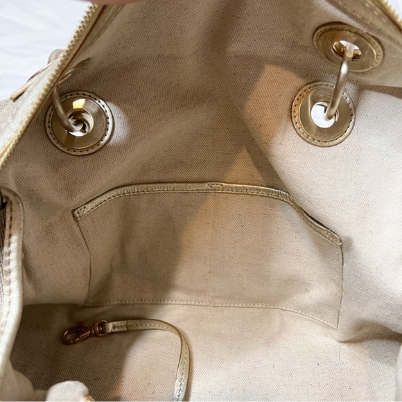 Michael Kors Gold Canvas Leather Tote Bag - Picture 12 of 14